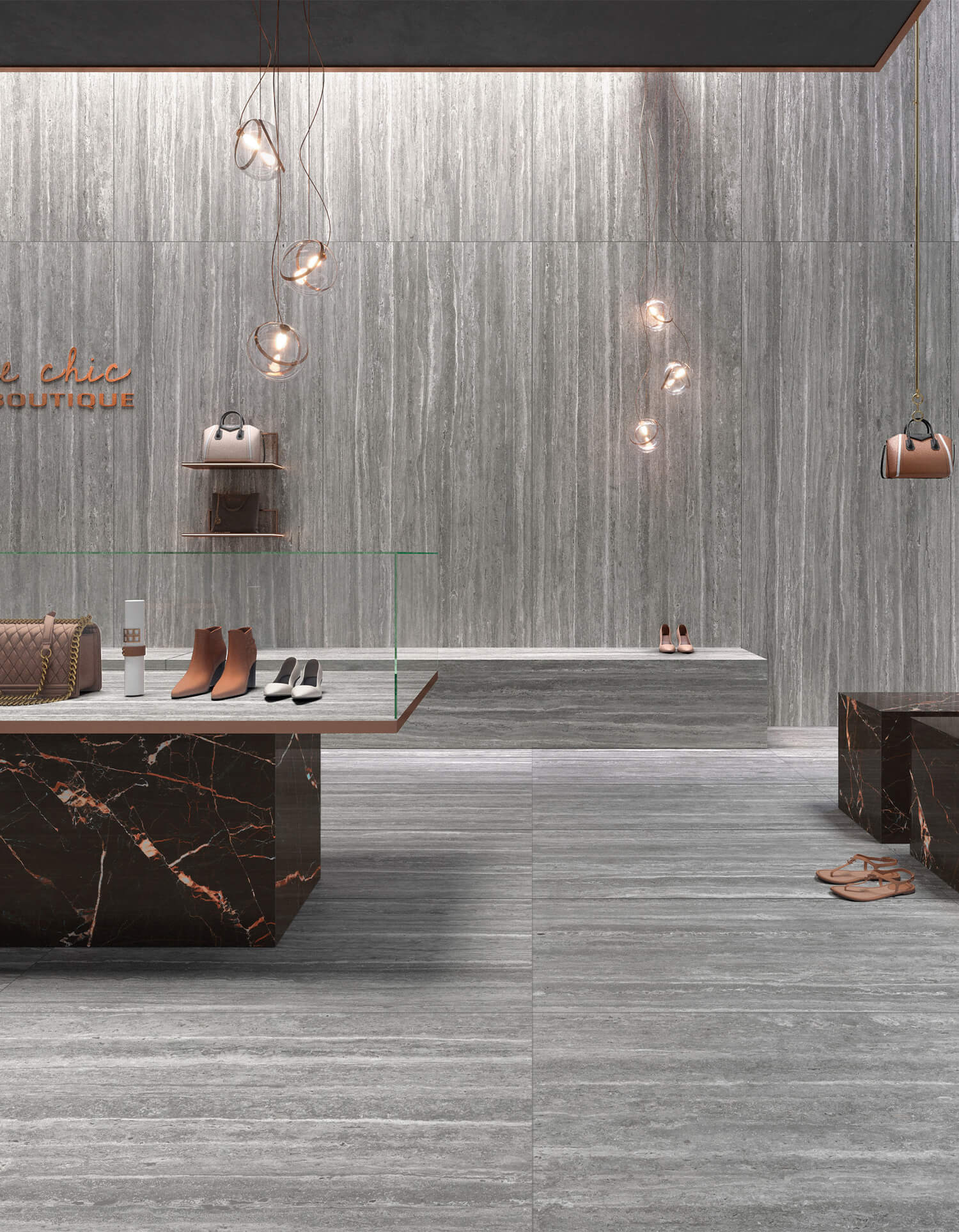 travertino dark imitace kamene EY 08 120x120cm tmavě šedý obklad a dlažba